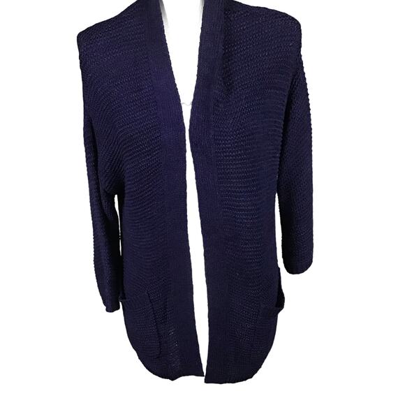 CENY Womens Cardigan Medium Blue Open Front Long Sleeve Pockets Acrylic Nylon - Picture 3 of 16